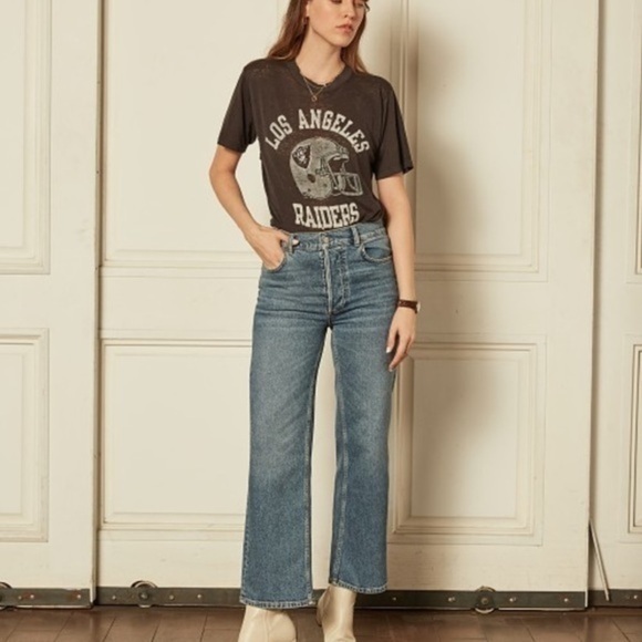 Boyish The Mikey High Rise Wide Leg Jeans Raw Hem Authentic Stretch Size 25 - Picture 1 of 12